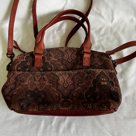 American Leather Co. Brown Paisley Small Crossbody & Handbag With Adjustable Str - Picture 3 of 6